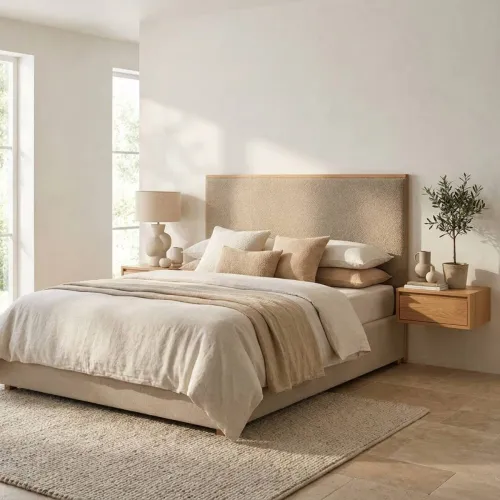 Respaldo Concept Central - 2 plazas - Microfibra - Freijo y Arena en Beige - Respaldos de cama, Uruguay | NYR