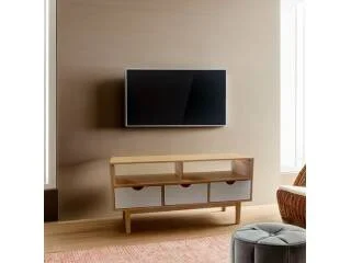 Rack TV 3C Mel/blanco Linea Nordica en Madera Maciza en Madera natural - Muebles para TV, Uruguay | Quesal, vista 2
