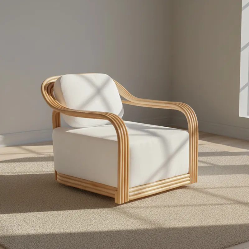 Butaca Rattan-y-madera Natural-beige Perú Natural Blanco en Blanco - Sillones y sofás, Uruguay | Divino