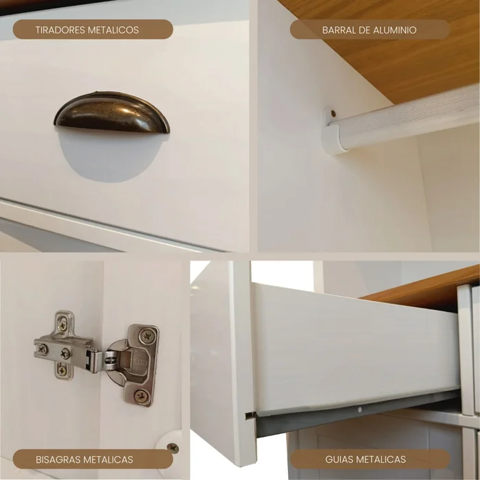 Ropero 4 puertas 2 cajones - Madera maciza - Linea Colonial - Blanco en Blanco - Roperos y placares, Uruguay | Rústico Hogar, vista 5