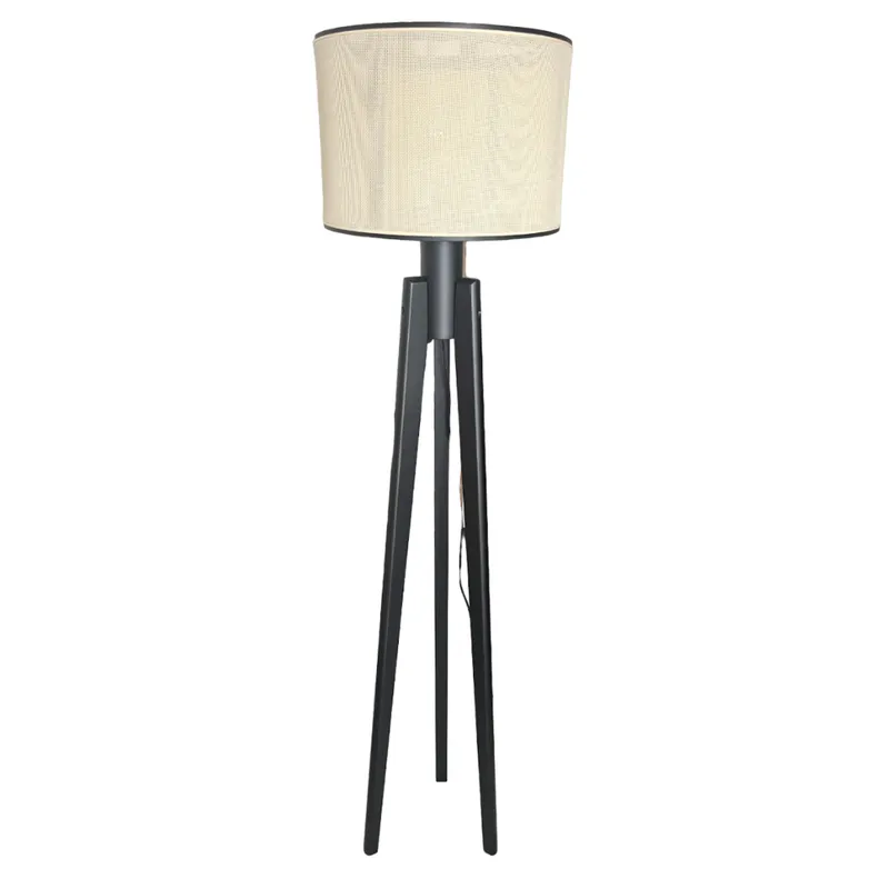 Lámpara Trippe Madera y Esterilla - Negro en Madera natural - Lámparas de pie, Uruguay | Berna home