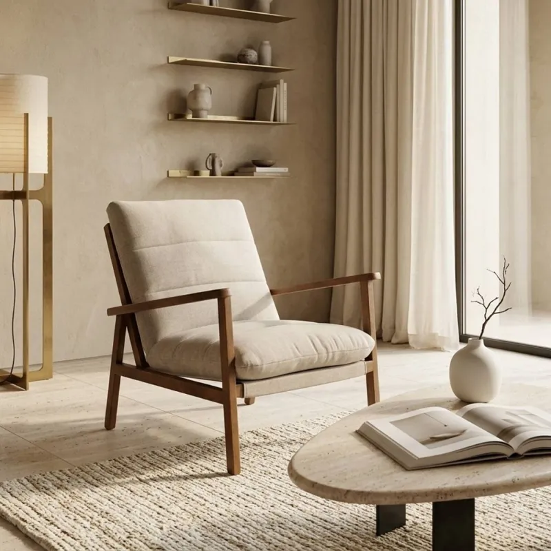 Butaca Serra - Tela Rústica - C51 (Castaño) en Beige, Uruguay | NYR