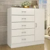 Comoda Cajonera para Dormitorio de 5 Cajones 1 Puerta y 1 Estante interno - FE - Blanco en Blanco - Cómodas, Uruguay | Mulata, vista 1 de 5
