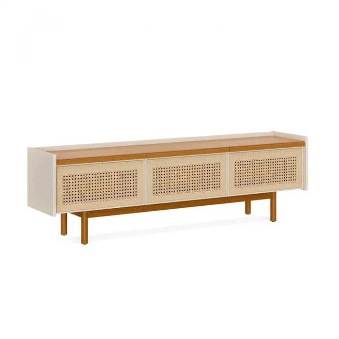 Rack de TV Dune Rattan 1.8 - Linea Manhattan - Off White en Madera natural - Muebles para TV, Uruguay | Rústico Hogar, vista 2