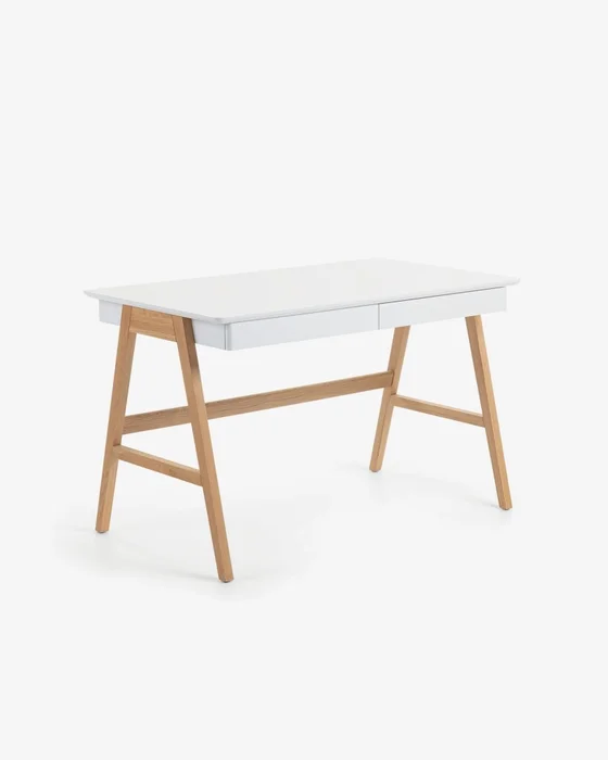 Escritorio Dyana melamina acabado blanco y patas de madera maciza de roble 120 x 60 cm en Multicolor - Escritorios, Uruguay | Kavehome