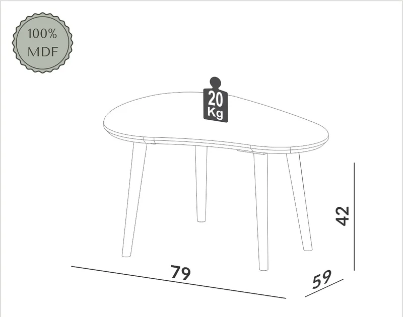 Mesa De Centro Ratona Organica 79cm 100% MDF en Beige - Mesas de living, Uruguay | Balton, vista 5