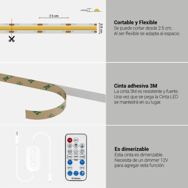 Cinta LED Strip Light 20W/M IP20 Luz Cálida en Blanco - Lámparas de pie, Uruguay | Serlux, vista 8