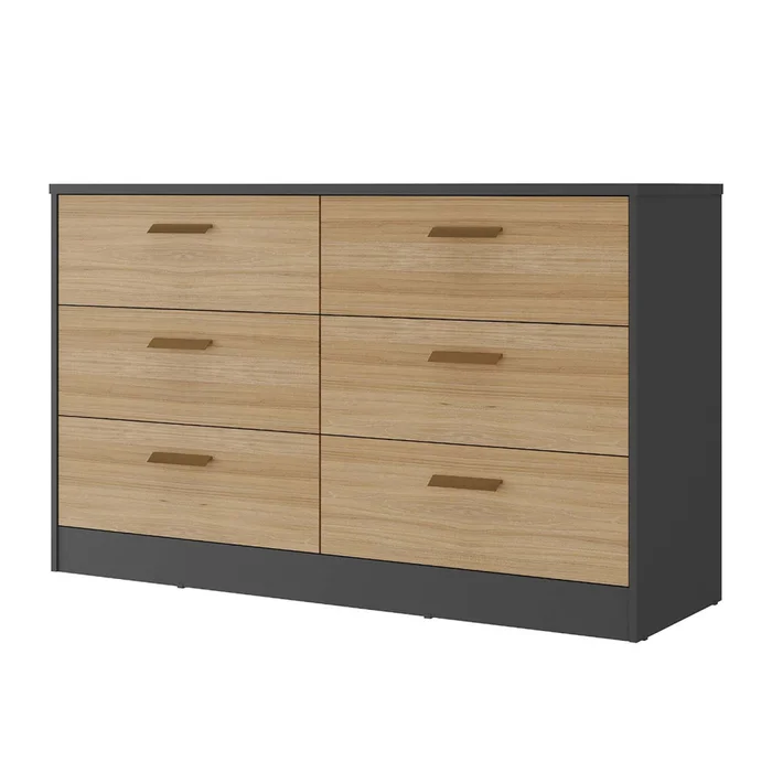 Cómoda 6 Cajones Mdf Negro Venetto Ii en NEGRO/NATURAL - Cómodas, Uruguay | Divino, vista 2