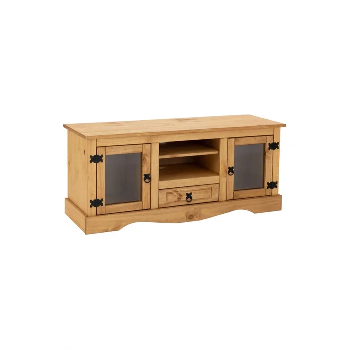 Rack 2 Puertas Vidrio Línea Monterrey - Natural en Madera natural - Muebles para TV, Uruguay | Ecowood, vista 3