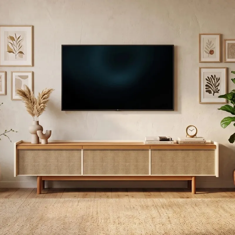 Rack para TV - Maldivas 1.8 - Línea Nevada - Blanco/Natural en Madera natural - Muebles para TV, Uruguay | Ecowood
