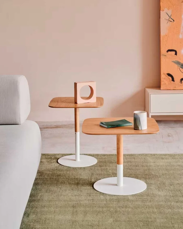 Set Watse de 2 mesas auxiliares chapa roble y metal pintado blanco mate - FSC Mix Credit en Multicolor - Mesas de arrimo, Uruguay | Kavehome, vista 2