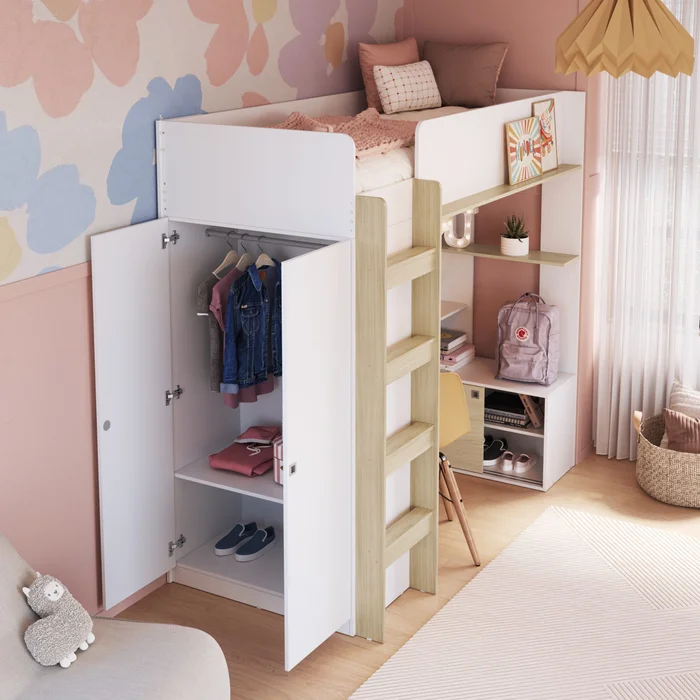Cama Olivia – Ropero y Escritorio – Blanco en Blanco - Dormitorio, Uruguay | RM Muebles y Deco, vista 3