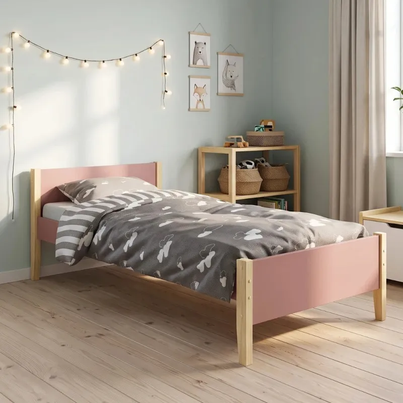 Cama 1 Plaza - Simba - Rosa/ Natural en Rosa - Dormitorio, Uruguay | Ecowood