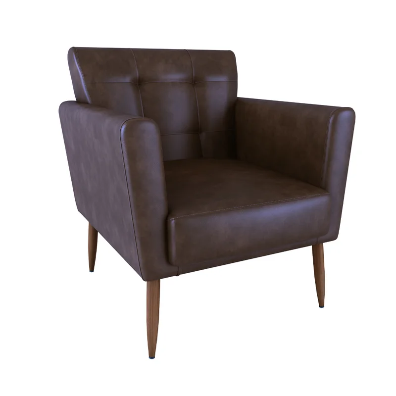 Butaca Poltrona Tapizada Cuertina Pu Patas De Madera en Marrón - Muebles, Uruguay | Soy Hogar, vista 6