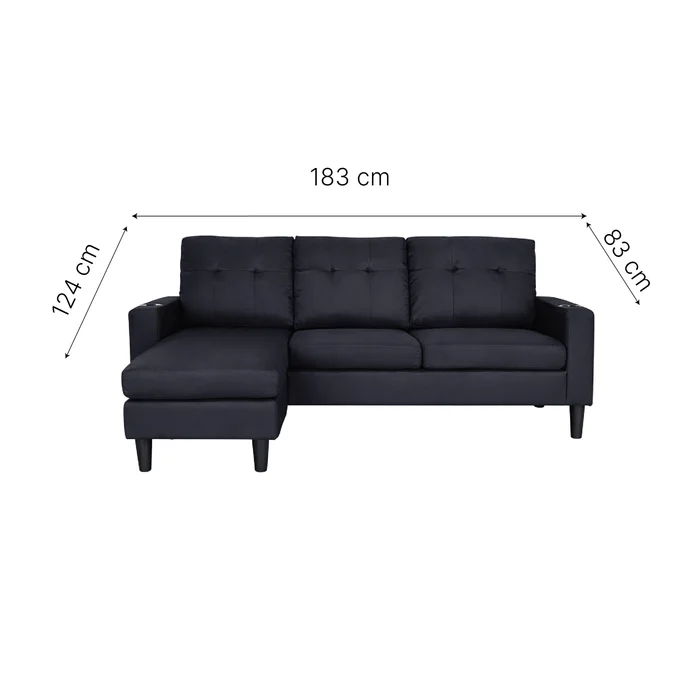 Sofá MILKA con Chaise Long Negro en Negro - Sillones y sofás, Uruguay | Soy Hogar, vista 4