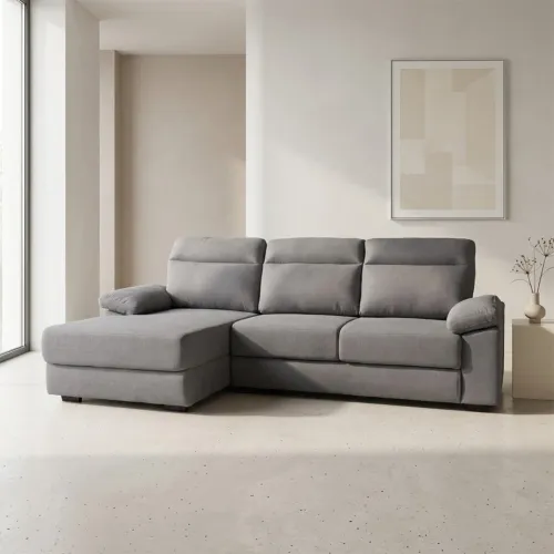 Rinconera Owen - Tela Microfibra - Chaise izquierdo - 12091 (Gris) en Gris - Sillones y sofás, Uruguay | NYR