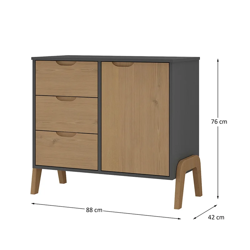 Comoda 1 Puerta 3 Cajones Combinada Con Patas en GRAFITE/PINUS CERA - Cómodas, Uruguay | Soy Hogar, vista 4