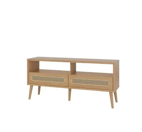 Rack Aparador Ratan 135CM / TELA SINTETICA C/ 2 CAJONES en Madera natural - Muebles para TV, Uruguay | Balton