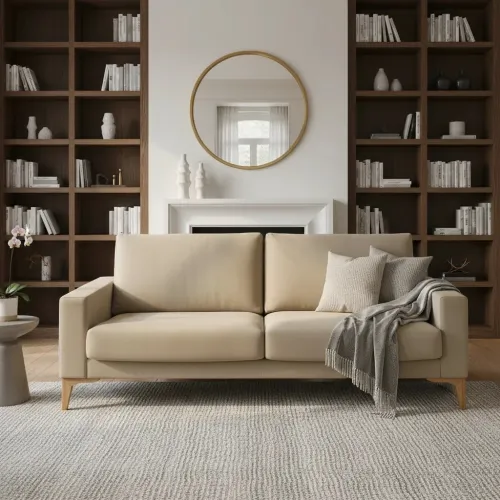 Sofa 3 Cuerpos - Tela Lavable - Color Beige en Madera natural - Sillones y sofás, Uruguay | Champagne Home