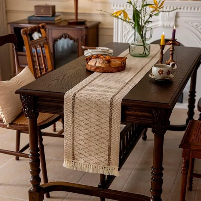 Sendero caminero de mesa cuadrícula 30x180 cm - marrón en Marrón - Textiles, Uruguay | Buho Store, vista 2