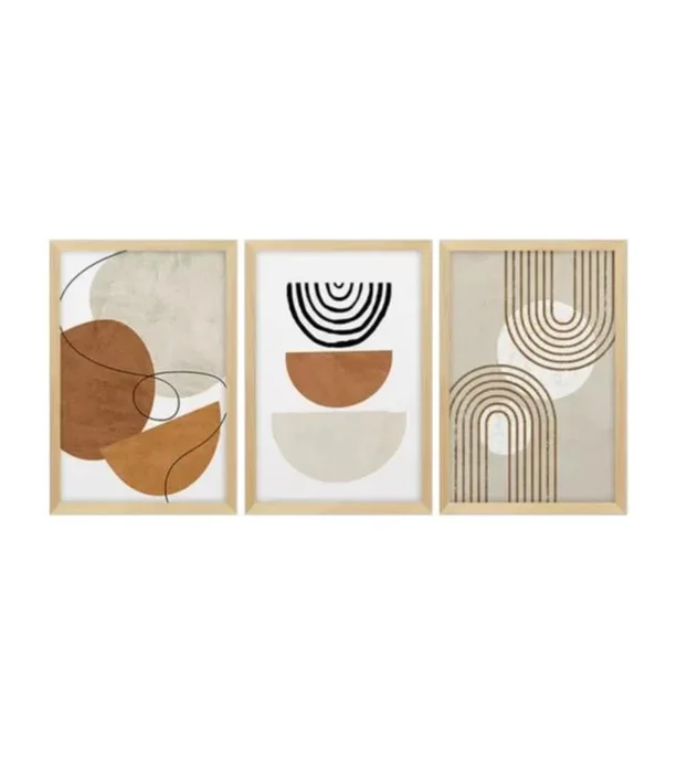 Kit 3 Cuadros - Abstracto Marrón - 40 x 60 en Blanco / Bordeaux / Marrón Oscuro – Material Marco: Pino - Decoración de pared, Uruguay | Berna home