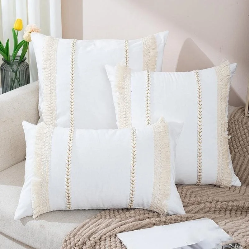 ALMOHADON TRENZAS Y FLECOS 45x45CM CREMA en Blanco - Textiles, Uruguay | Decohogar, vista 3