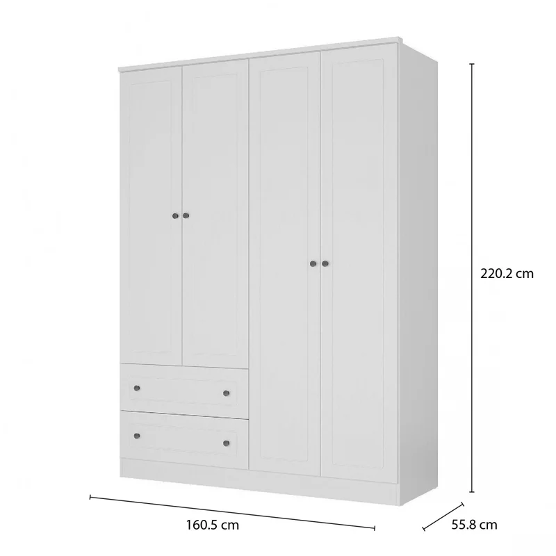 Ropero Americana PLUS 4 puertas 2 cajones - 100%MDF - Blanco en Blanco - Roperos y placares, Uruguay | Rústico Hogar, vista 5