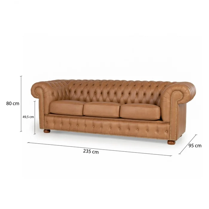 Sillón 100% Cuero - 3 Cuerpos - Chesterfield - Camel en Marrón - Sillones y sofás, Uruguay | Rústico Hogar, vista 5