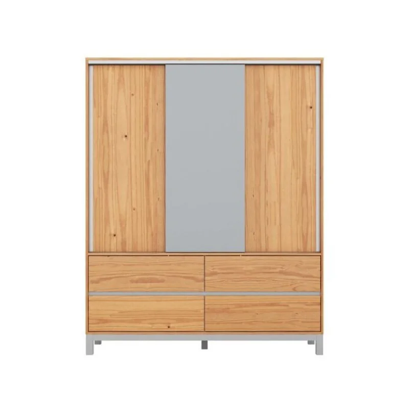 Ropero 3 Puertas Corredizas - Madera Maciza Pino/Gris - Square en Multicolor - Roperos y placares, Uruguay | Rústico Hogar, vista 3