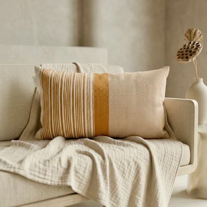 Almohadón Algodón Raya Beige y Tostado Rectangular en Verde, Natural, Tostado, Azul, Rosa, Blanco, Chocolate - Textiles, Uruguay | Indrana