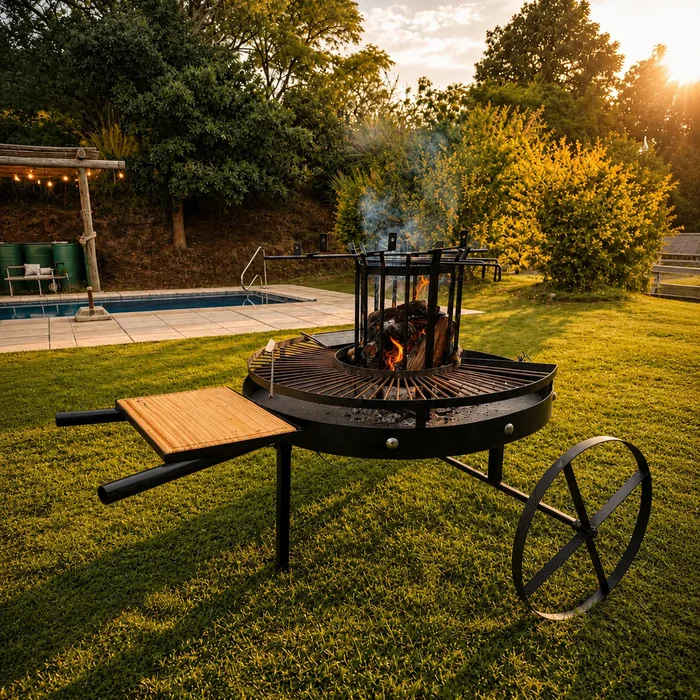 Fogón Criollo 120 con Parrilla y Ruedas en Negro - Muebles para el exterior, Uruguay | Quemadores de Jardín, vista 2