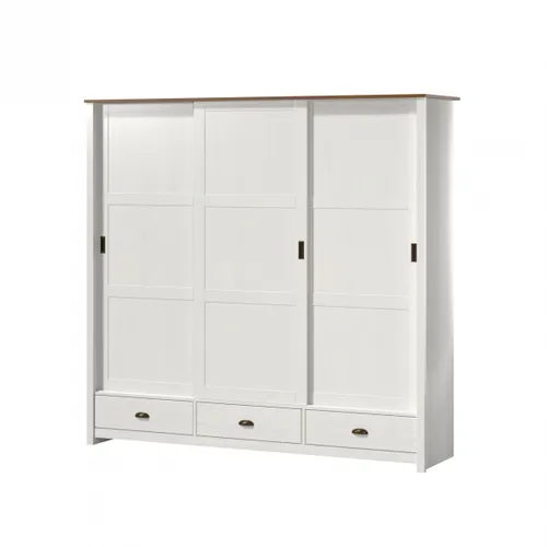Ropero 3 puertas corredizas 3 cajones - Madera maciza - Linea Colonial - Blanco en Blanco - Roperos y placares, Uruguay | Rústico Hogar