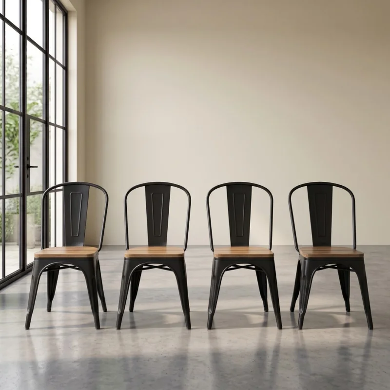 Silla Tolix Pack 4 unidades Metálica Asiento En Madera - Negro en Negro - Sillas, Uruguay | Rústico Hogar, vista 3