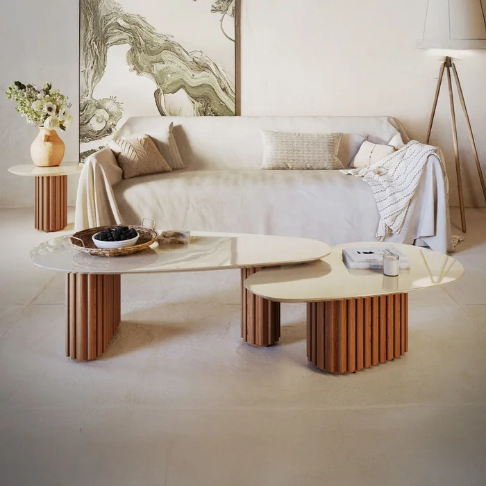KIT Mesa De Living Oval Mix Small + Large Línea Nevada en Madera natural - Muebles para TV, Uruguay | Ecowood, vista 2
