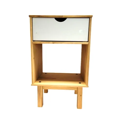 Mesa de luz 1C Mel/gris Linea Nordica en Madera Maciza - Mesas de luz, Uruguay | Que Sal Muebleria