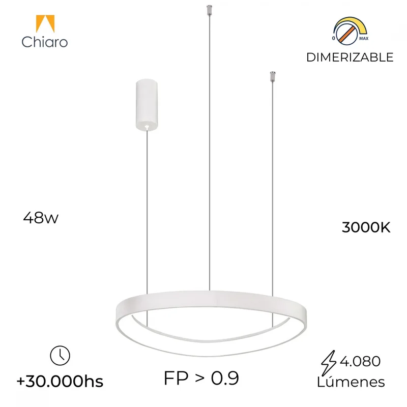 Luminaria Led Diseño triangular Dimerizable 48W, 65cm - BLANCO en Blanco - Lámparas colgantes, Uruguay | Iluminica, vista 3