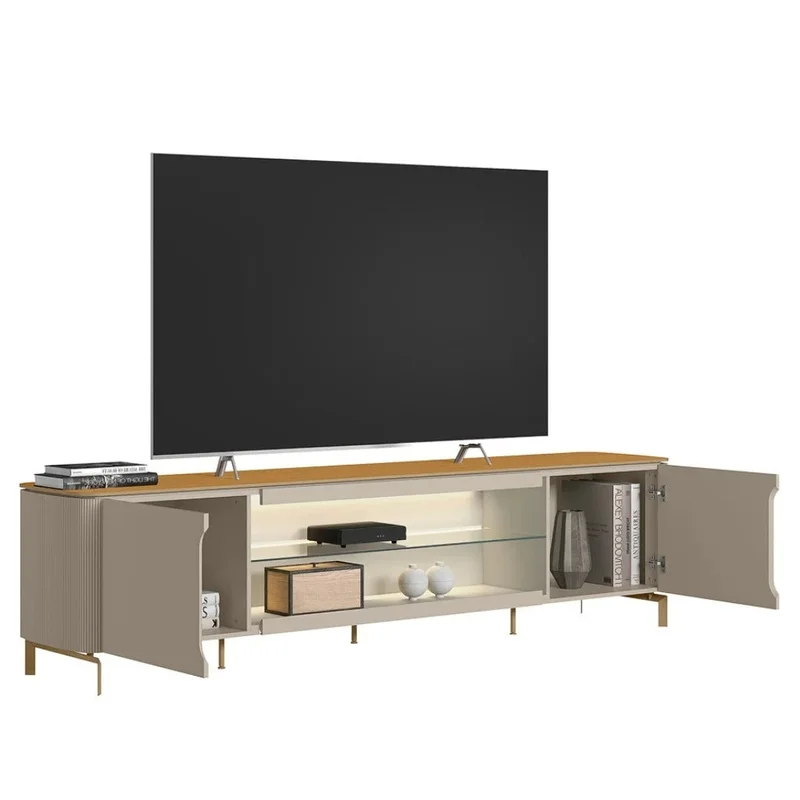 Rack para tv Santorini 240cm curvo con Led - Patas en metal en Blanco - Muebles para TV, Uruguay | Balton, vista 7