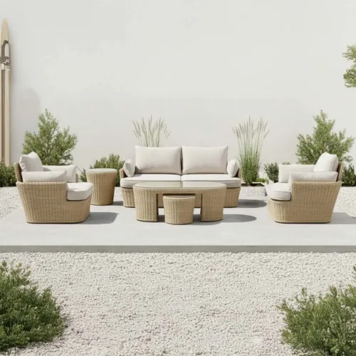 Set De Living Rattan-sintetico-y-aluminio Natural-beige Barany en Madera natural - Muebles para el exterior, Uruguay | Divino