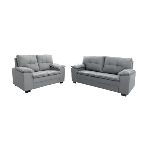 Juego De Living Sillón 3+2 Cuerpos Tapizado Tela Chenille en Gris - Sillones y sofás, Uruguay | Soy Hogar
