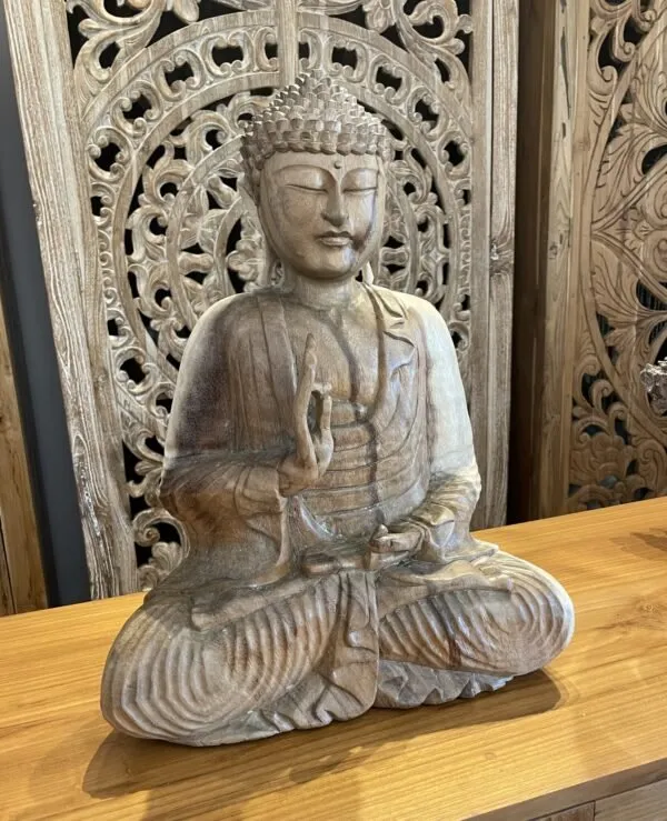 Buda tallado Vitarka Mudra en Madera natural - Decoración, Uruguay | Balihai