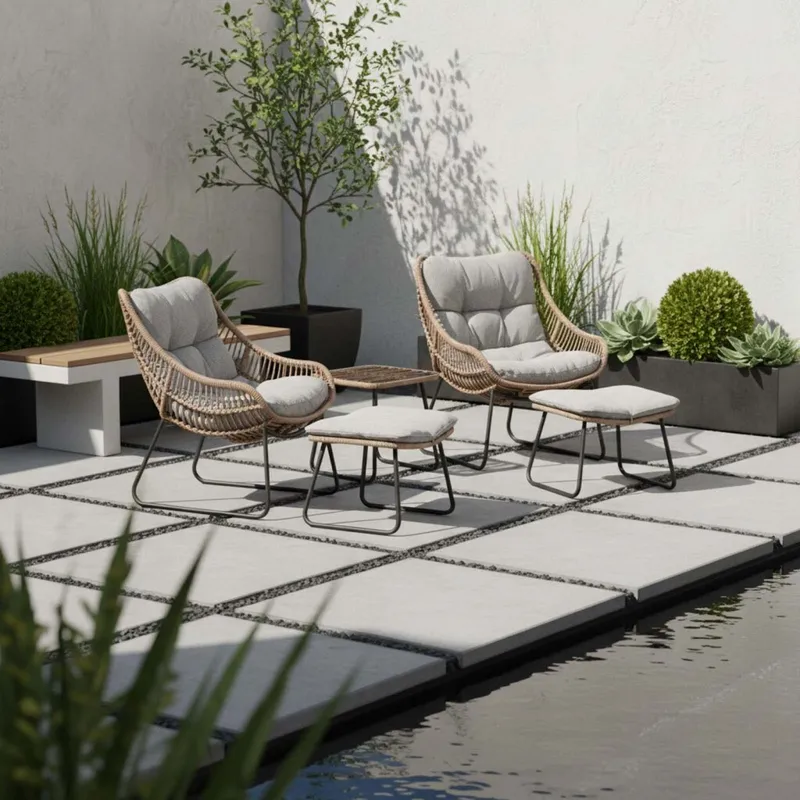 Set De Exterior Rattan-sintetico-y-acero Natural-beige Maldiva en Madera natural - Muebles para el exterior, Uruguay | Divino