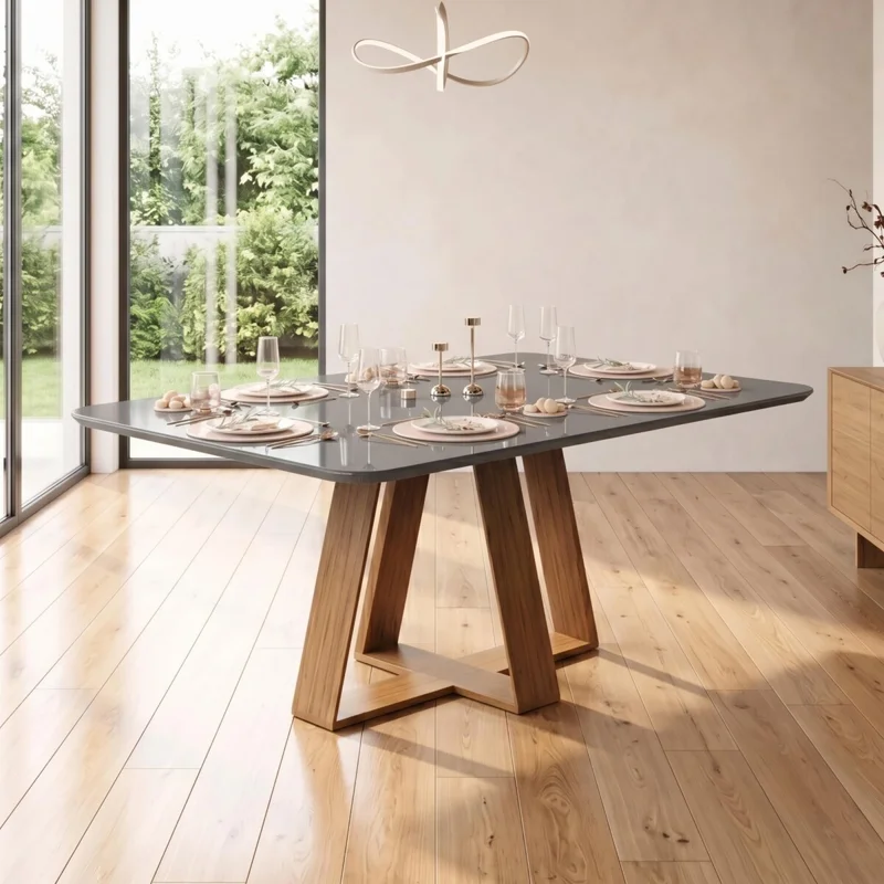 Juego De Comedor - 6 Sillas + Mesa Vidrio - Celeste - Marrón | Gris en Marrón - Mesas de comedor, Uruguay | Rústico Hogar, vista 3
