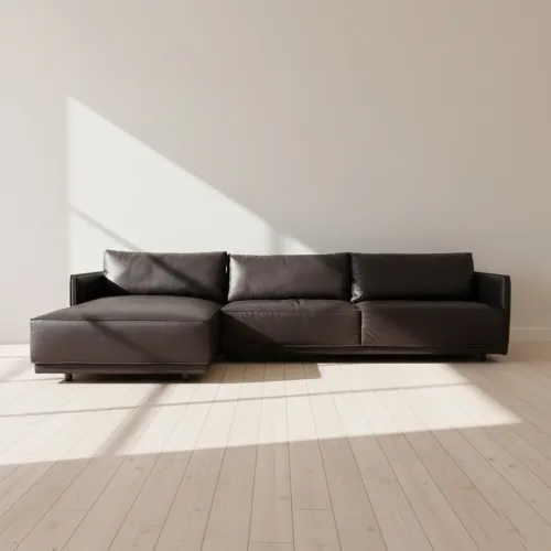 Sillón C/chaise Izquierdo 3 Cuerpos Cuero-100-natural Negro Romeo Tp3 La Paz en Negro - Sillones y sofás, Uruguay | Divino