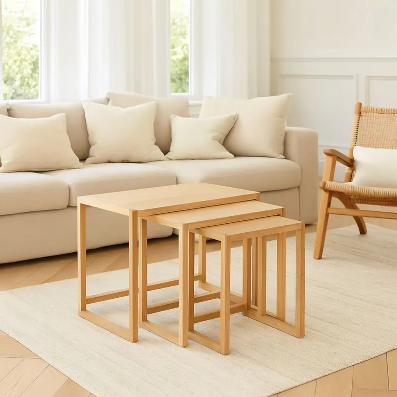 MESA AUXILIAR THE THREE MARRÓN SET x 3 en Madera natural - Mesas de comedor, Uruguay | Viasono