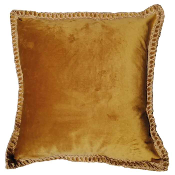 Almohadón terciopelo mostaza en Amarillo - Textiles, Uruguay | Tutto Deco
