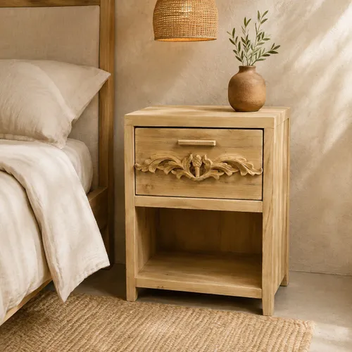 Mesa de Luz 1 Cajon en Madera natural - Mesas de luz, Uruguay | Camino a Casa