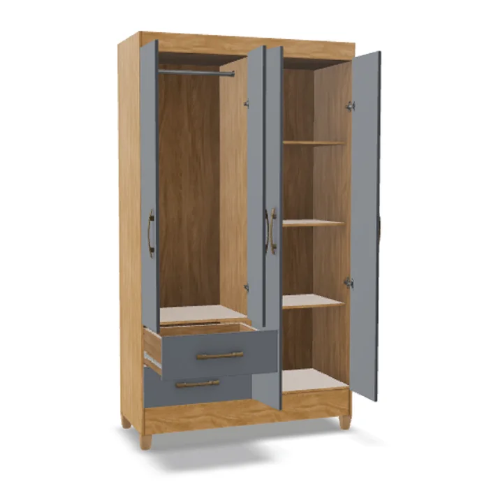 Ropero 4 Puertas 2 Cajones Armario Placard Con Estantes Freijo Gris en Freijó Gris - Roperos y placares, Uruguay | Muebles Express, vista 3