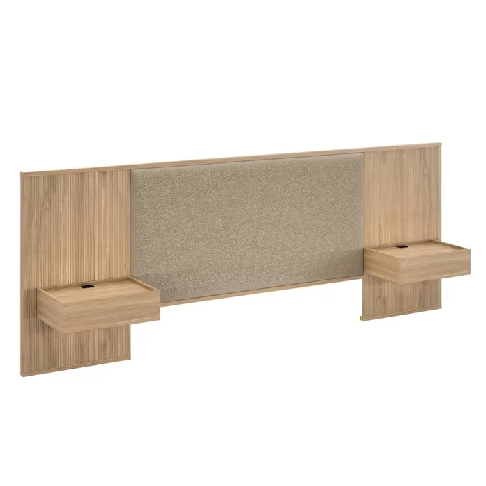 Respaldo 2 plazas tapizado con mesa de luz Liam - Moderna - Hanover en Madera natural - Respaldos de cama, Uruguay | Rústico Hogar, vista 2