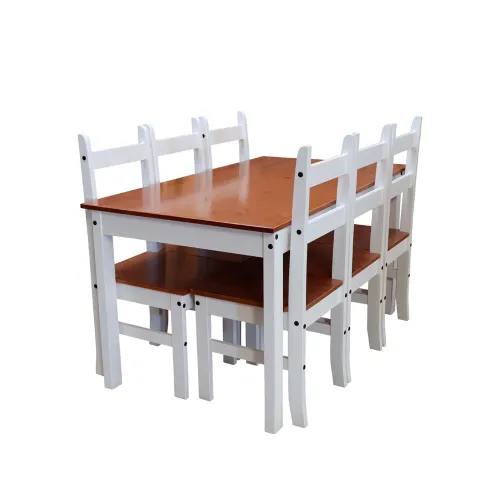 Juego De Comedor 6 Sillas Pino Tratado Blanco Nogal Mexicana - Butacas, banquetas y puffs, Uruguay | Soy Hogar