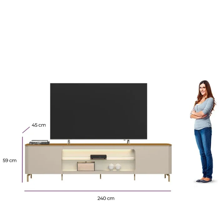 Rack para tv Santorini 240cm curvo con Led - Patas en metal en Blanco - Muebles para TV, Uruguay | Balton, vista 10